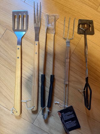 Set Utensilios Barbacoa Madera y Metal