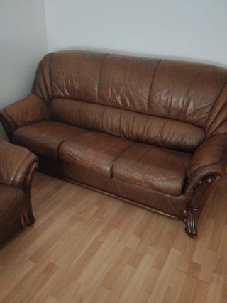Sofá y sillón de piel marrón