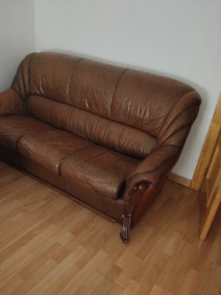 Sofá y sillón de piel marrón
