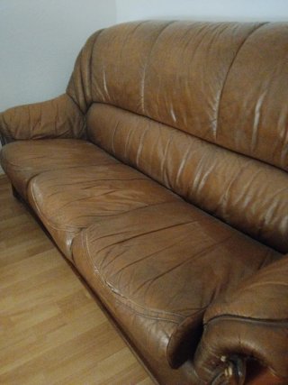 Sofá y sillón de piel marrón