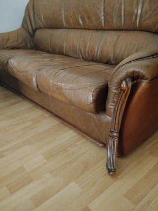 Sofá y sillón de piel marrón
