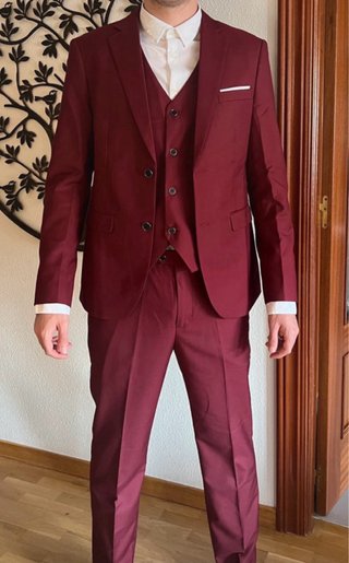 Traje de 3 piezas granate hombre