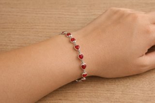 Bracciale Cuori Rossi Acciaio Inoss.
