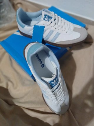 Adidas Samba Blancas Azul Pastel