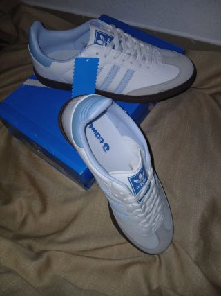 Adidas Samba Blancas Azul Pastel