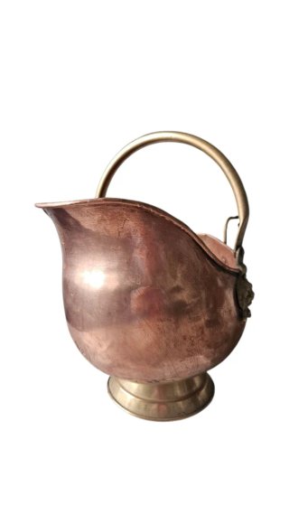 Cubo o carbonero de cobre con asa