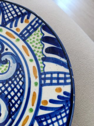 Plato decorativo cerámica azul y naranja