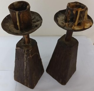Palmatoria antigua bronce y portavelas hierro