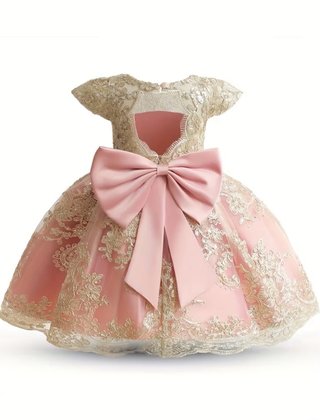 Vestido de fiesta infantil rosa y dorado