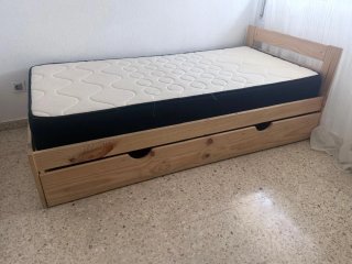 Cama 90x200 con colchón y almacenaje