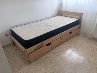 Cama 90x200 con colchón y almacenaje