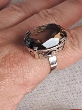 Anillo Plata 925 Cuarzo Ahumado Facetado