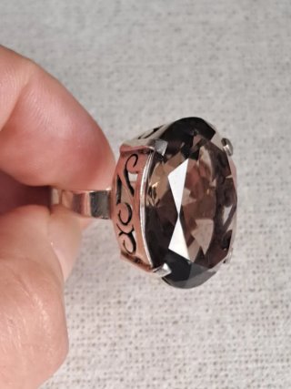 Anillo Plata 925 Cuarzo Ahumado Facetado