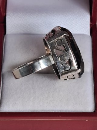 Anillo Plata 925 Cuarzo Ahumado Facetado
