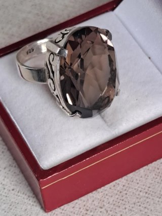 Anillo Plata 925 Cuarzo Ahumado Facetado
