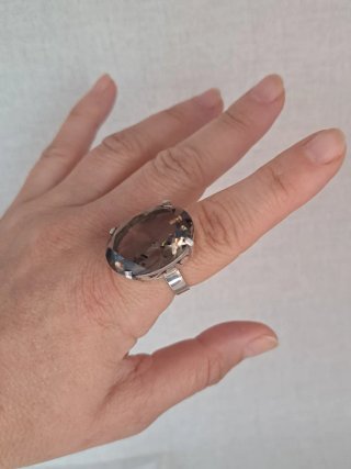Anillo Plata 925 Cuarzo Ahumado Facetado