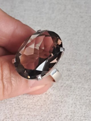 Anillo Plata 925 Cuarzo Ahumado Facetado