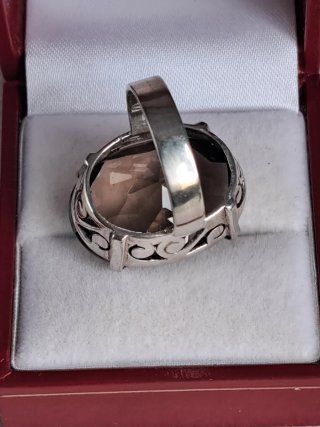 Anillo Plata 925 Cuarzo Ahumado Facetado