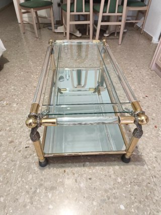 Mesa centro cristal y metal vintage dorada