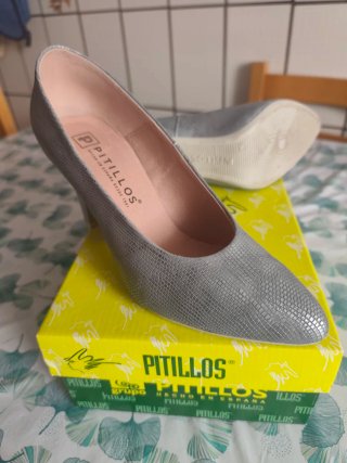 Zapatos Pitillos Tacón Gris Plateado Talla 36