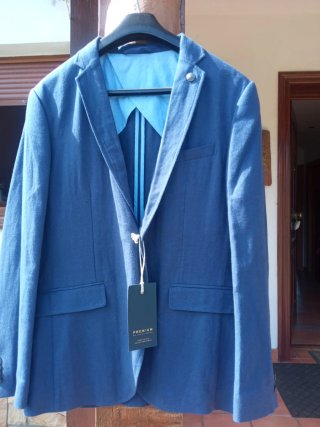 Americana de lino azul