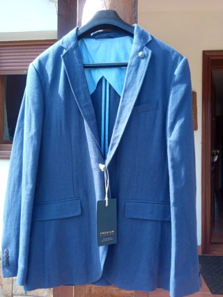 Americana de lino azul