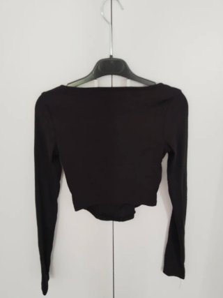 Pull&Bear Top Negro Manga Larga Corsé