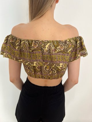 Crop Top Seda Hombros Descubiertos Estampado