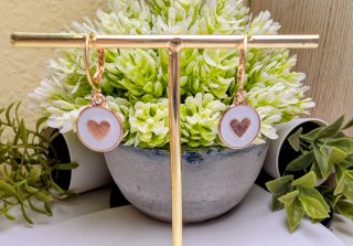 Pendientes Aro Rosa Corazón Blanco