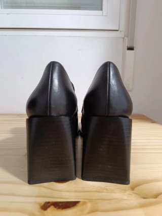 Zapatos Mocasín Tacón Ancho Negro Talla 41