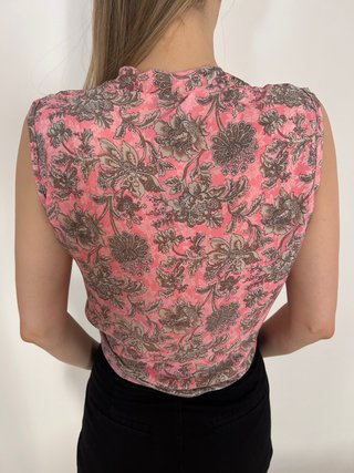 Top anudado de seda rosa estampado