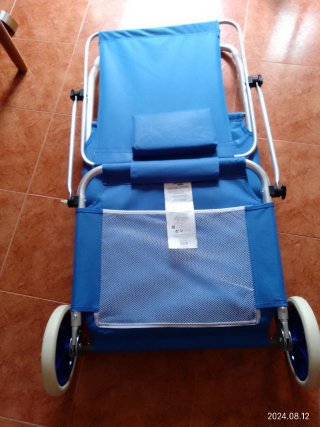 Hamaca plegable azul con ruedas y cojín 3 piezas