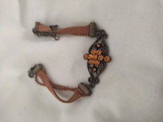 Pulsera mujer cuero y pedrería naranja