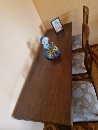 Mesa libro madera maciza y 6 sillas