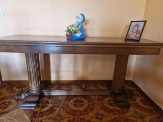 Mesa libro madera maciza y 6 sillas