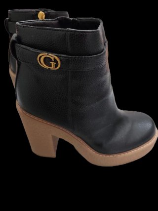 Botines Guess Tacón Plataforma Negro Dorado