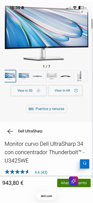 Monitor Dell U3425we Curvo Thunderbolt