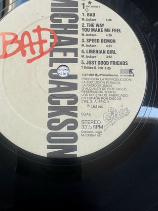 Vinilo Michael Jackson Bad 1989