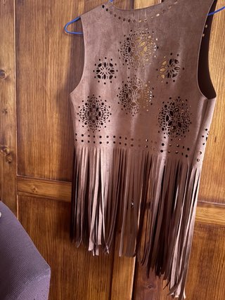 Chaleco Boho Chic Hippie Marrón y Blanco