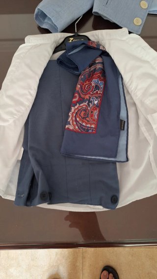 Traje de curro azul y blanco