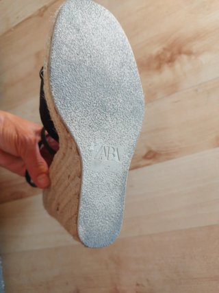 Sandalias ZARA Tacón Cuña Esparto Negro Talla 37