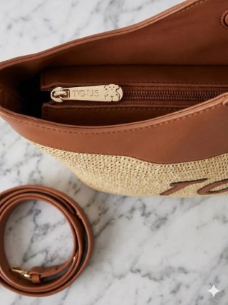 Bolso Rafia Verano Hombro Marrón Beige