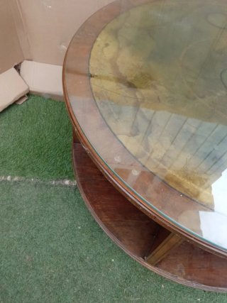 Mesa baja redonda madera y cristal giratoria