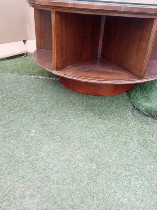 Mesa baja redonda madera y cristal giratoria