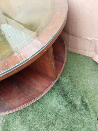Mesa baja redonda madera y cristal giratoria