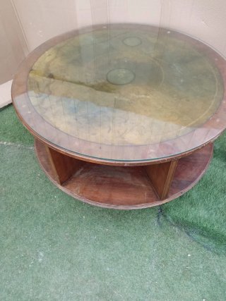Mesa baja redonda madera y cristal giratoria
