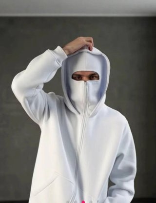 Sudadera con capucha y cremallera blanca