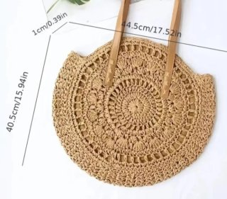 Bolso redondo de crochet beige y marrón