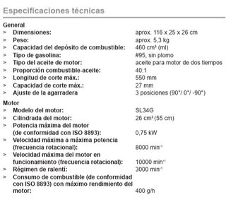 Cortasetos Gasolina 26cc 55cm Cuchilla