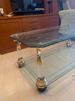 Mesa salón cristal vintage dorada lujo